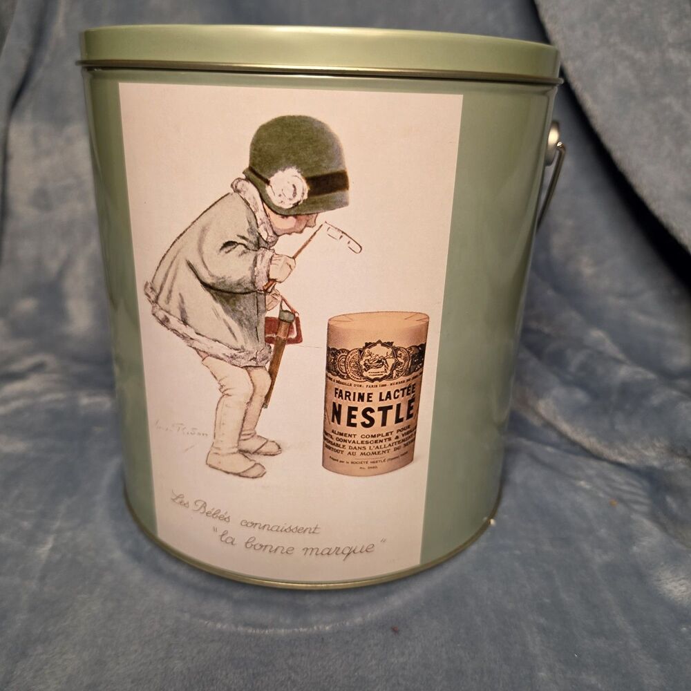Vintage Nestle Good Start Advertising Tin w/ Handle Farine Lactee Vintage Ad